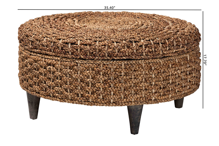 bali & pari Bailey Handwoven Seagrass Storage Ottoman with Lift-Top Lid - Rustic Wicker Trunk or Footrest with Inner Compartment for Living Room or Entryway, Round FredCo