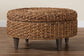 bali & pari Bailey Handwoven Seagrass Storage Ottoman with Lift-Top Lid - Rustic Wicker Trunk or Footrest with Inner Compartment for Living Room or Entryway, Round FredCo