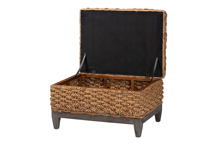 bali & pari Bailey Handwoven Seagrass Storage Ottoman with Lift-Top Lid - Rustic Wicker Trunk or Footrest with Inner Compartment for Living Room or Entryway, Square FredCo