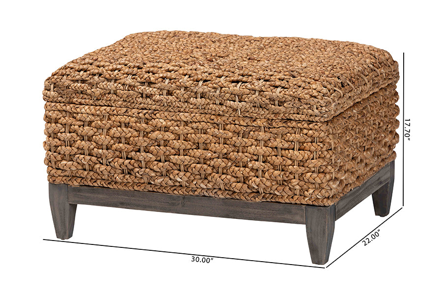 bali & pari Bailey Handwoven Seagrass Storage Ottoman with Lift-Top Lid - Rustic Wicker Trunk or Footrest with Inner Compartment for Living Room or Entryway, Square FredCo