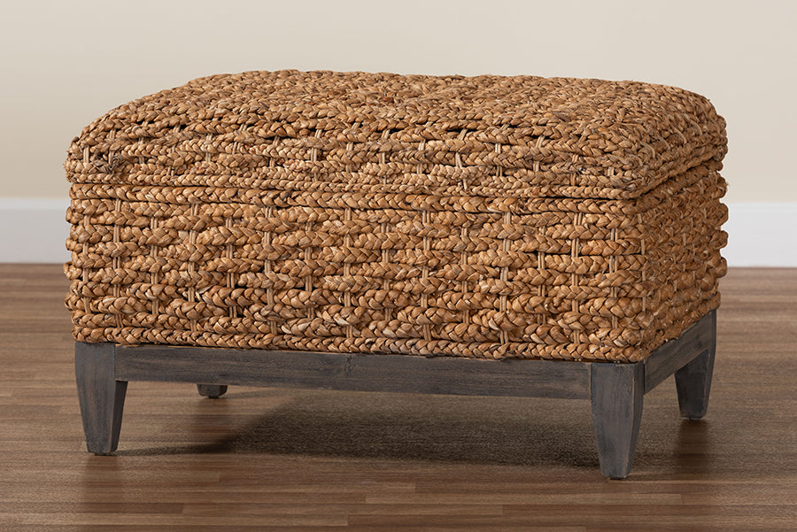 bali & pari Bailey Handwoven Seagrass Storage Ottoman with Lift-Top Lid - Rustic Wicker Trunk or Footrest with Inner Compartment for Living Room or Entryway, Square FredCo