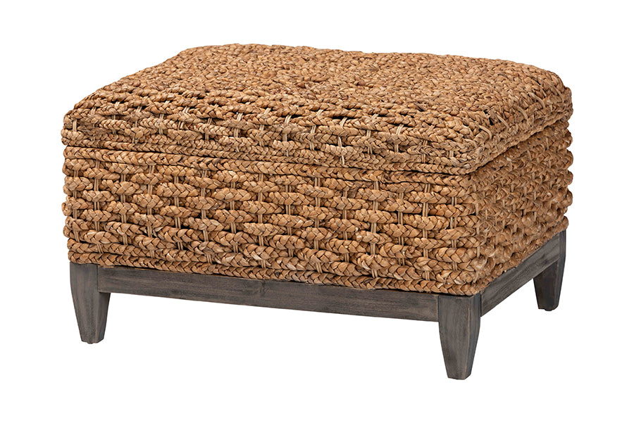 bali & pari Bailey Handwoven Seagrass Storage Ottoman with Lift-Top Lid - Rustic Wicker Trunk or Footrest with Inner Compartment for Living Room or Entryway, Square FredCo