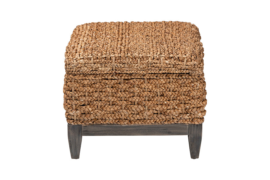bali & pari Bailey Handwoven Seagrass Storage Ottoman with Lift-Top Lid - Rustic Wicker Trunk or Footrest with Inner Compartment for Living Room or Entryway, Square FredCo