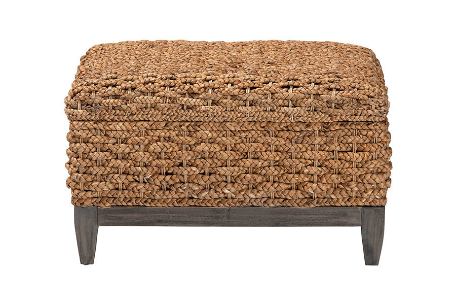 bali & pari Bailey Handwoven Seagrass Storage Ottoman with Lift-Top Lid - Rustic Wicker Trunk or Footrest with Inner Compartment for Living Room or Entryway, Square FredCo