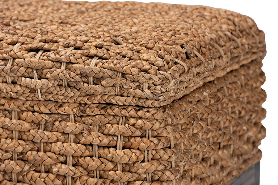 bali & pari Bailey Handwoven Seagrass Storage Ottoman with Lift-Top Lid - Rustic Wicker Trunk or Footrest with Inner Compartment for Living Room or Entryway, Square FredCo