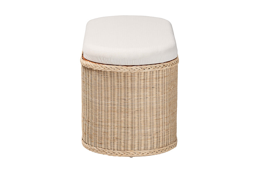 bali & pari Barid Braided Natural Rattan Storage Bench with Cushioned Lift-Top Lid - Coastal Boho Style Chest for Bedroom, Entryway, or Living Room Organization, Natural, 39" Oval FredCo
