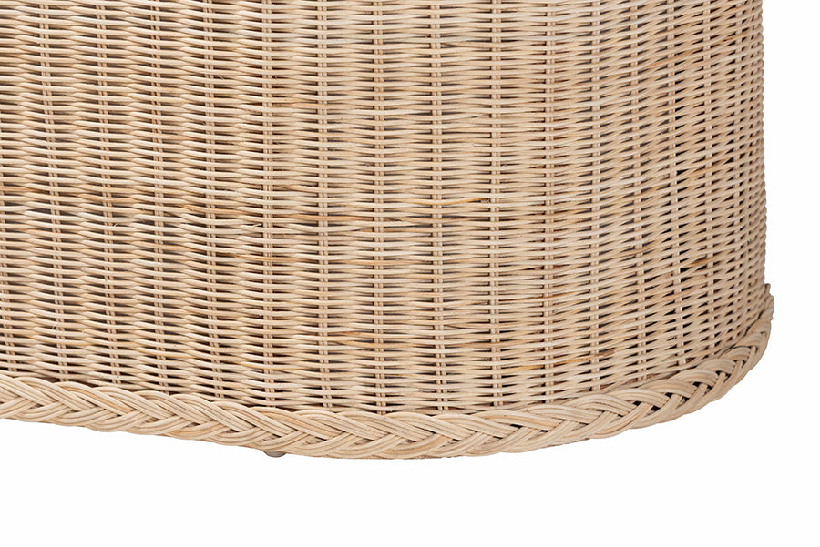 bali & pari Barid Braided Natural Rattan Storage Bench with Cushioned Lift-Top Lid - Coastal Boho Style Chest for Bedroom, Entryway, or Living Room Organization, Natural, 39" Oval FredCo