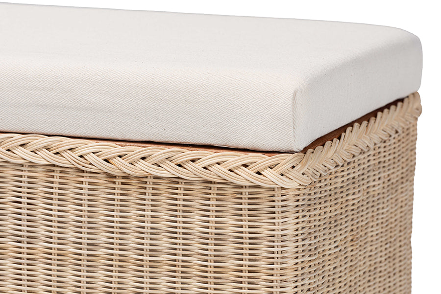 bali & pari Barid Braided Natural Rattan Storage Bench with Cushioned Lift-Top Lid - Coastal Boho Style Chest for Bedroom, Entryway, or Living Room Organization, Natural, 45" Rectangle FredCo