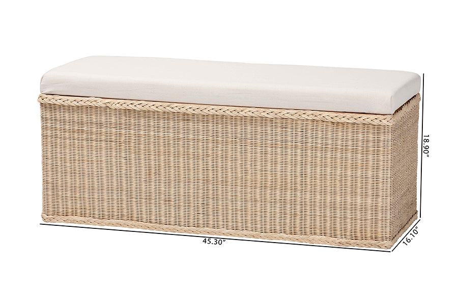 bali & pari Barid Braided Natural Rattan Storage Bench with Cushioned Lift-Top Lid - Coastal Boho Style Chest for Bedroom, Entryway, or Living Room Organization, Natural, 45" Rectangle FredCo