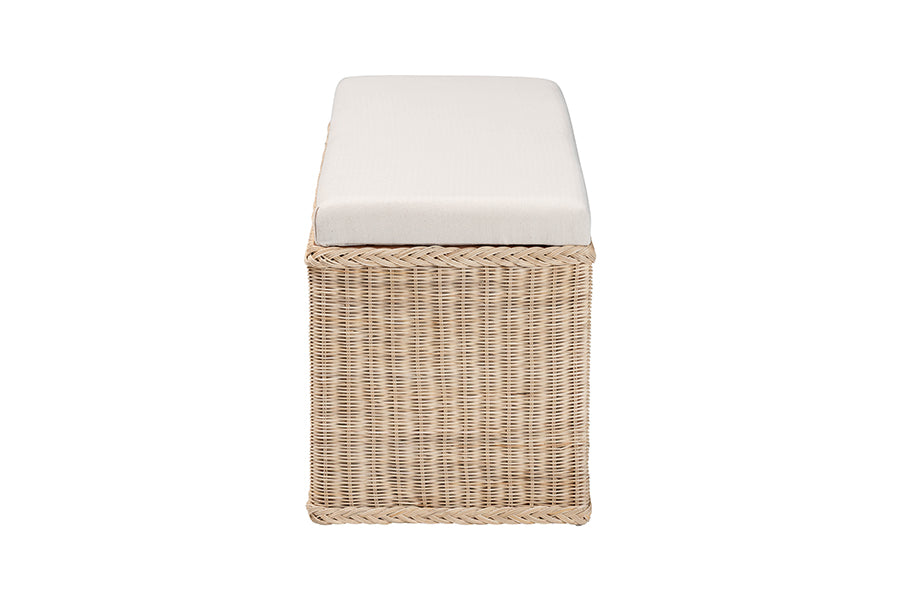 bali & pari Barid Braided Natural Rattan Storage Bench with Cushioned Lift-Top Lid - Coastal Boho Style Chest for Bedroom, Entryway, or Living Room Organization, Natural, 45" Rectangle FredCo
