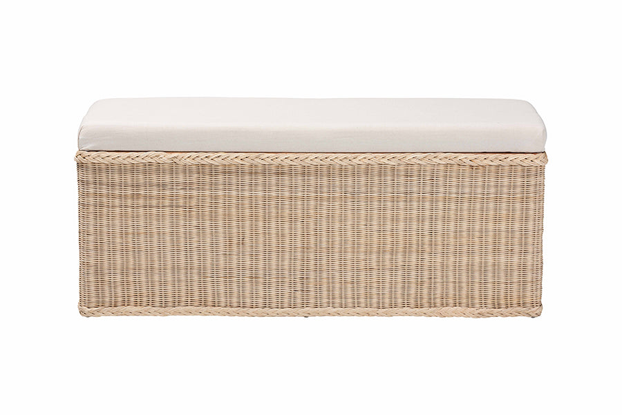 bali & pari Barid Braided Natural Rattan Storage Bench with Cushioned Lift-Top Lid - Coastal Boho Style Chest for Bedroom, Entryway, or Living Room Organization, Natural, 45" Rectangle FredCo