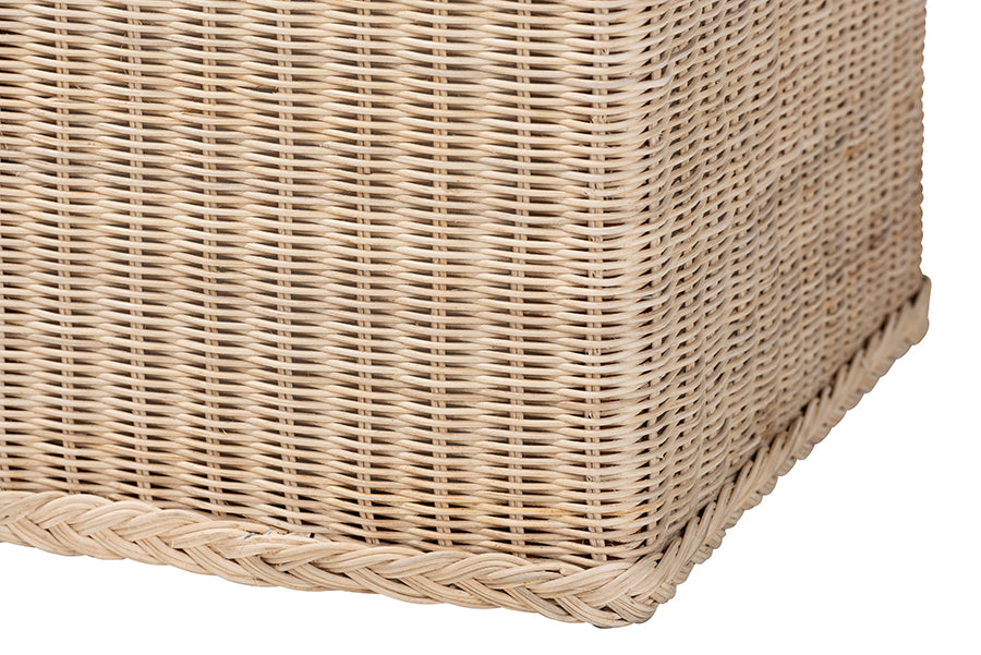 bali & pari Barid Braided Natural Rattan Storage Bench with Cushioned Lift-Top Lid - Coastal Boho Style Chest for Bedroom, Entryway, or Living Room Organization, Natural, 45" Rectangle FredCo