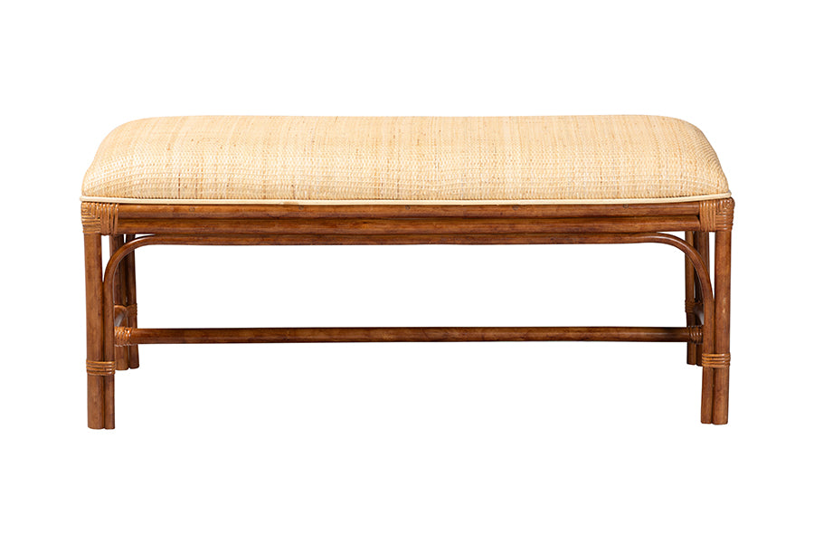 Natural rattan bench with woven seat, home furniture from FredCo International
