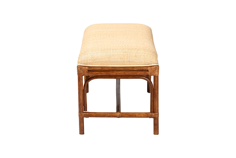 Natural rattan bench with woven seat and wooden frame, modern home furniture by FredCo International