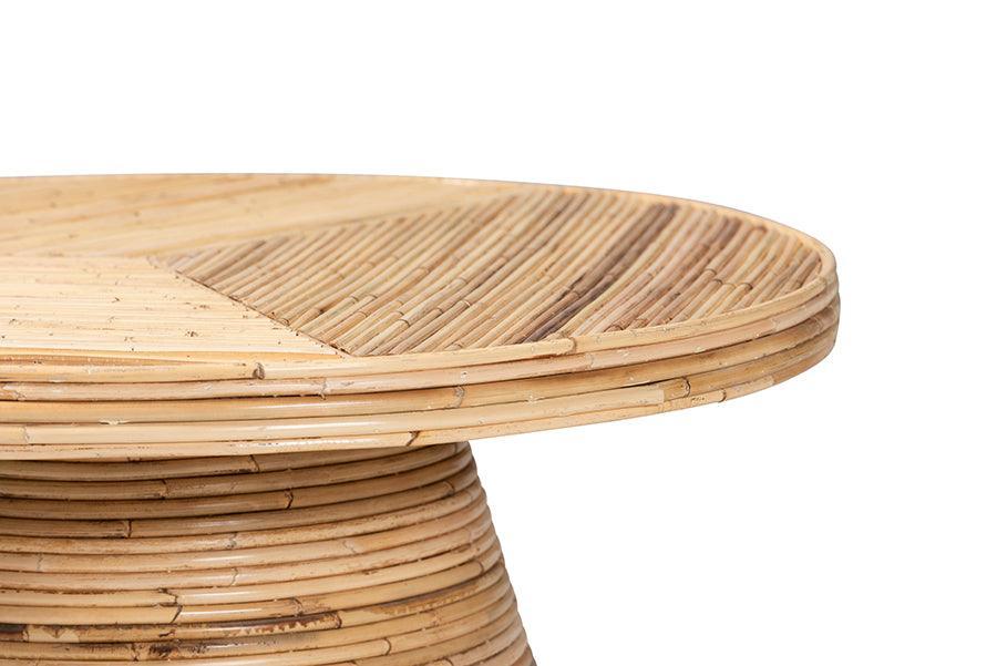 bali & pari Bella Modern Bohemian Natural Rattan and Mahogany Wood Coffee Table FredCo