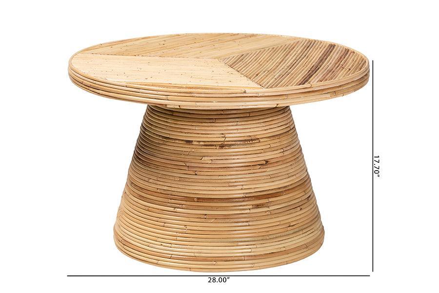 bali & pari Bella Modern Bohemian Natural Rattan and Mahogany Wood Coffee Table FredCo