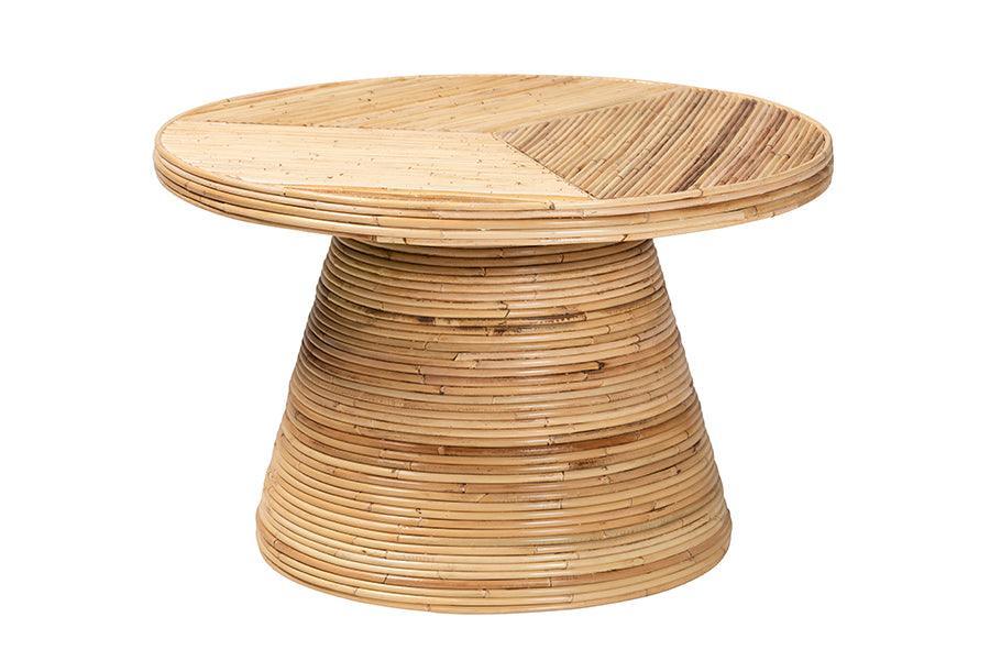 bali & pari Bella Modern Bohemian Natural Rattan and Mahogany Wood Coffee Table FredCo
