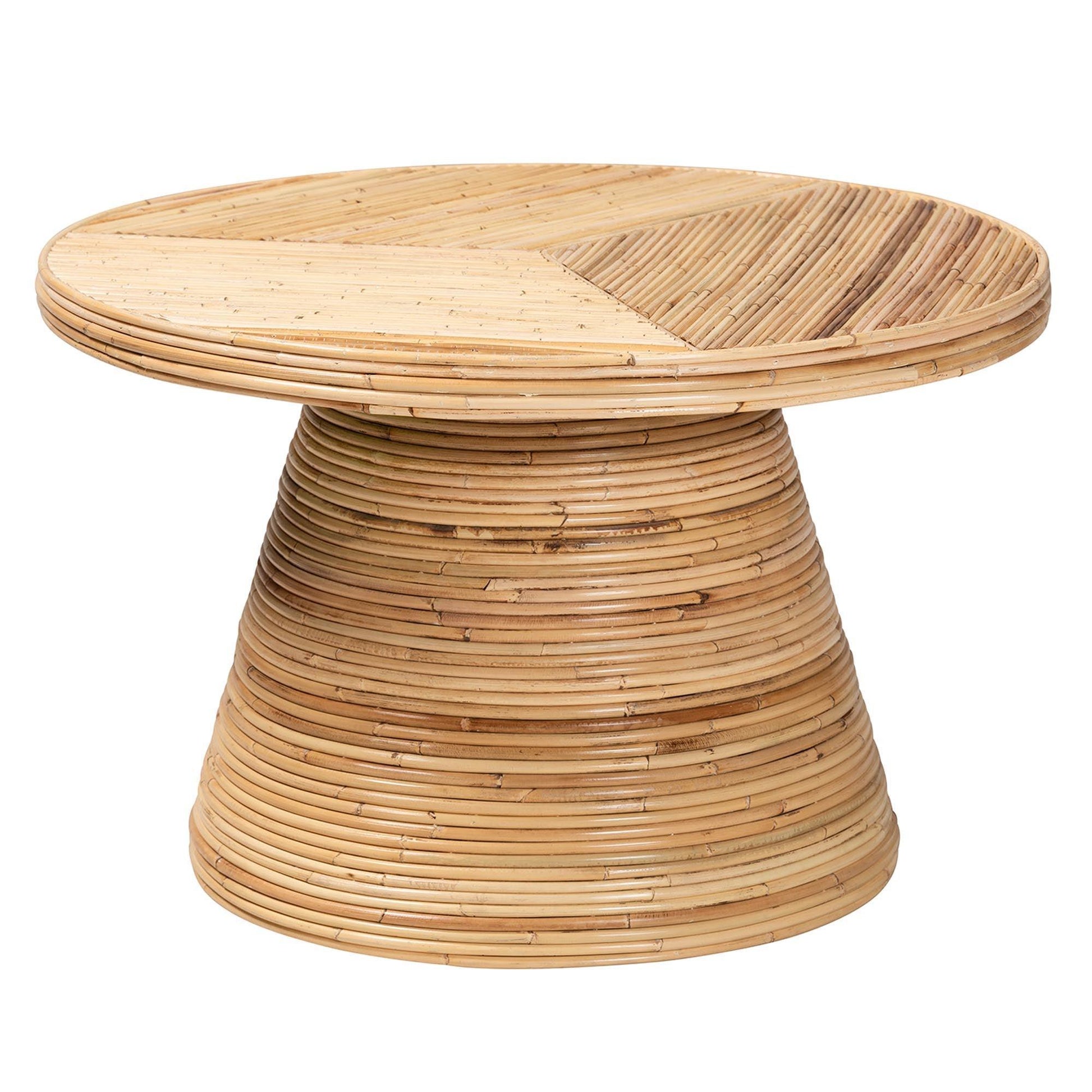 bali & pari Bella Modern Bohemian Natural Rattan and Mahogany Wood Coffee Table FredCo