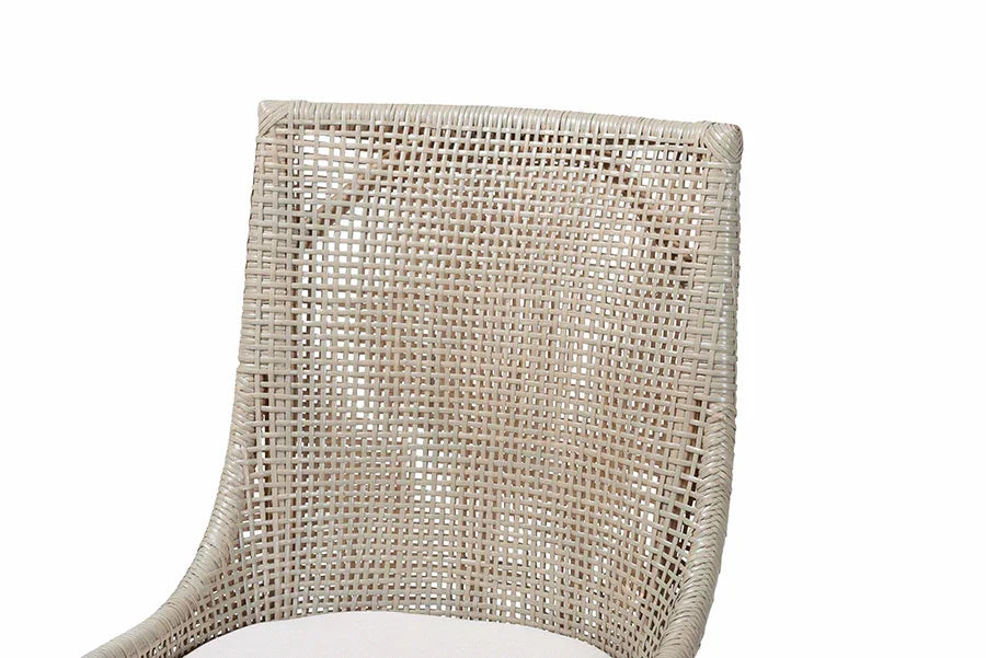 bali & pari Bella Rattan Dining Chair with Cushion - Handwoven Wicker Accent Side Chair with High Backrest, Coastal Boho Seating for Kitchen or Dining Area, French Grey FredCo