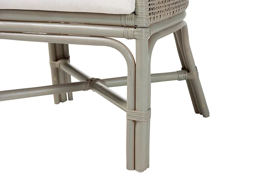 bali & pari Bella Rattan Dining Chair with Cushion - Handwoven Wicker Accent Side Chair with High Backrest, Coastal Boho Seating for Kitchen or Dining Area, French Grey FredCo