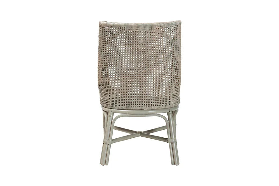 bali & pari Bella Rattan Dining Chair with Cushion - Handwoven Wicker Accent Side Chair with High Backrest, Coastal Boho Seating for Kitchen or Dining Area, French Grey FredCo