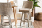 bali & pari Bella Swivel Rattan Bar Stool with Cushion - Handwoven Wicker Bar Chair with Backrest and Footrest, French Grey FredCo
