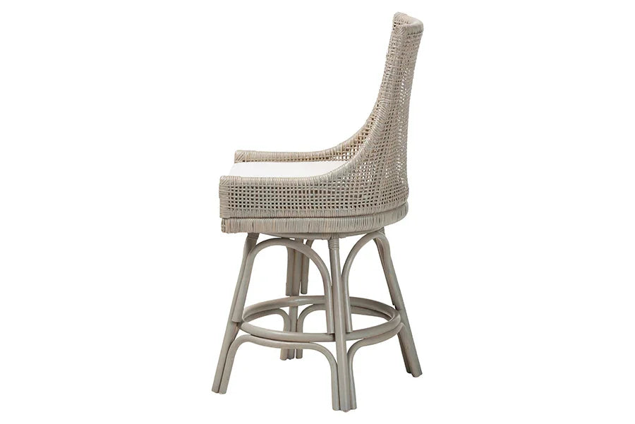 bali & pari Bella Swivel Rattan Counter Stool with Cushion - Handwoven Wicker Kitchen Island Seating with Backrest and Footrest, French Grey FredCo