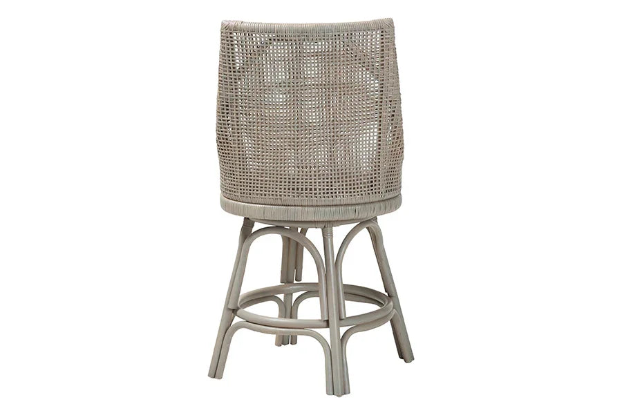 bali & pari Bella Swivel Rattan Counter Stool with Cushion - Handwoven Wicker Kitchen Island Seating with Backrest and Footrest, French Grey FredCo