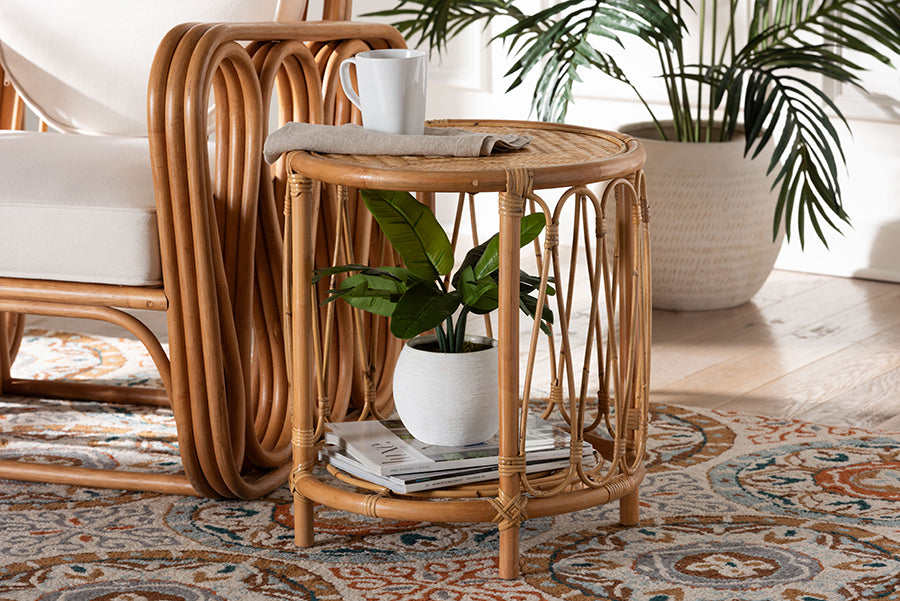 bali & pari Berilo Bohemian Light Honey Rattan End Table FredCo