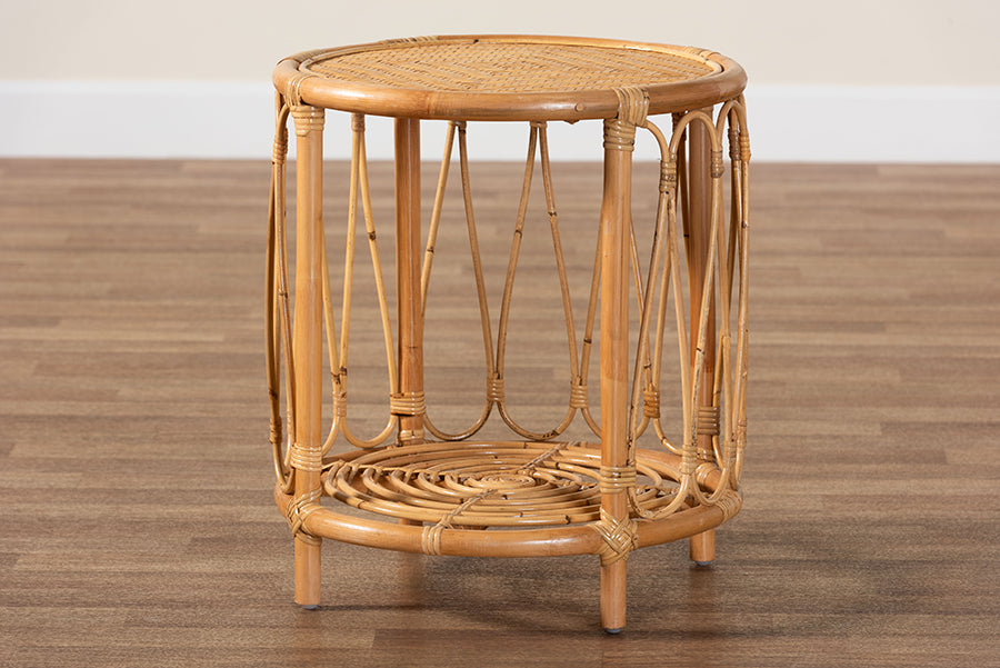 bali & pari Berilo Bohemian Light Honey Rattan End Table FredCo
