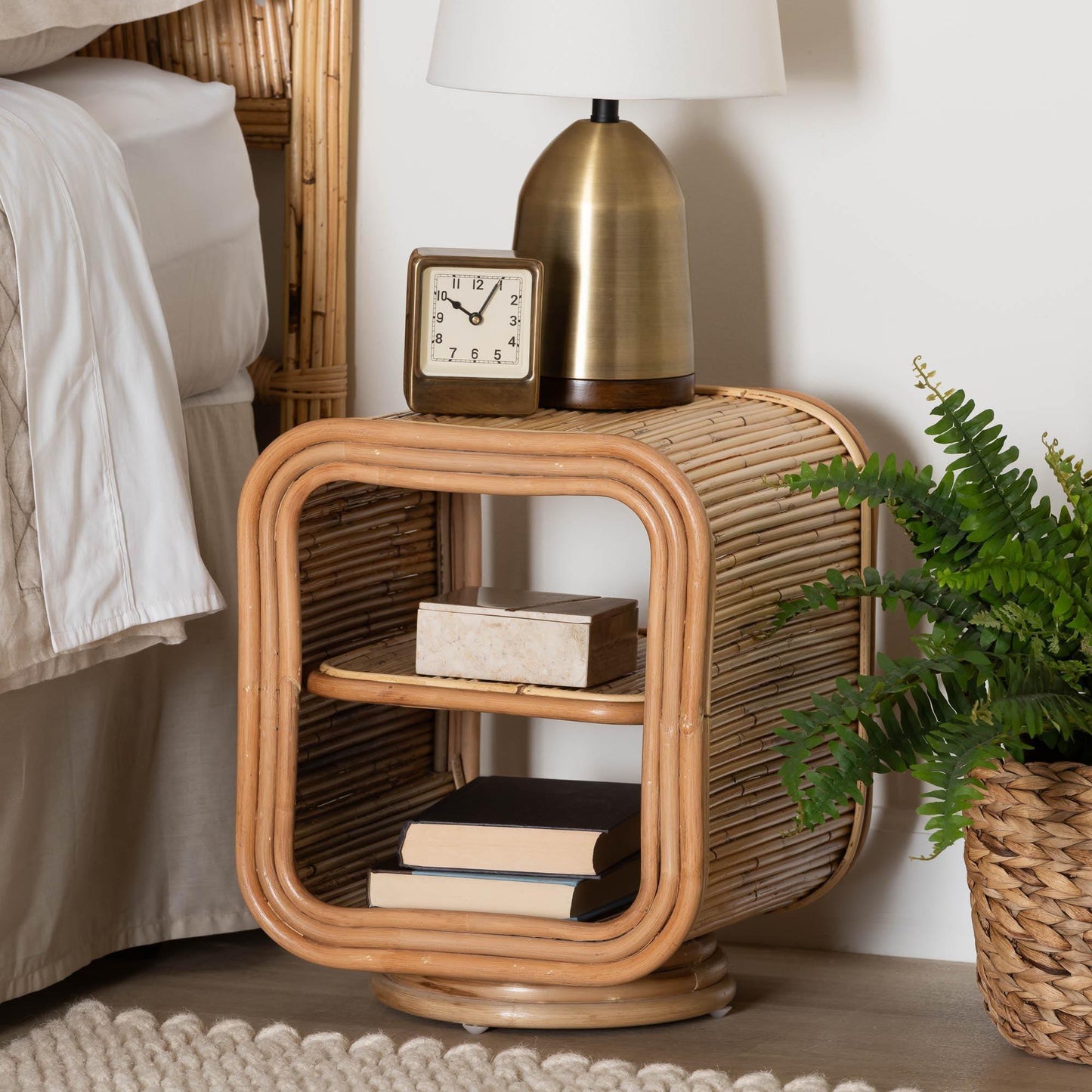 bali & pari Bethari Bohemian Natural Rattan Nightstand FredCo