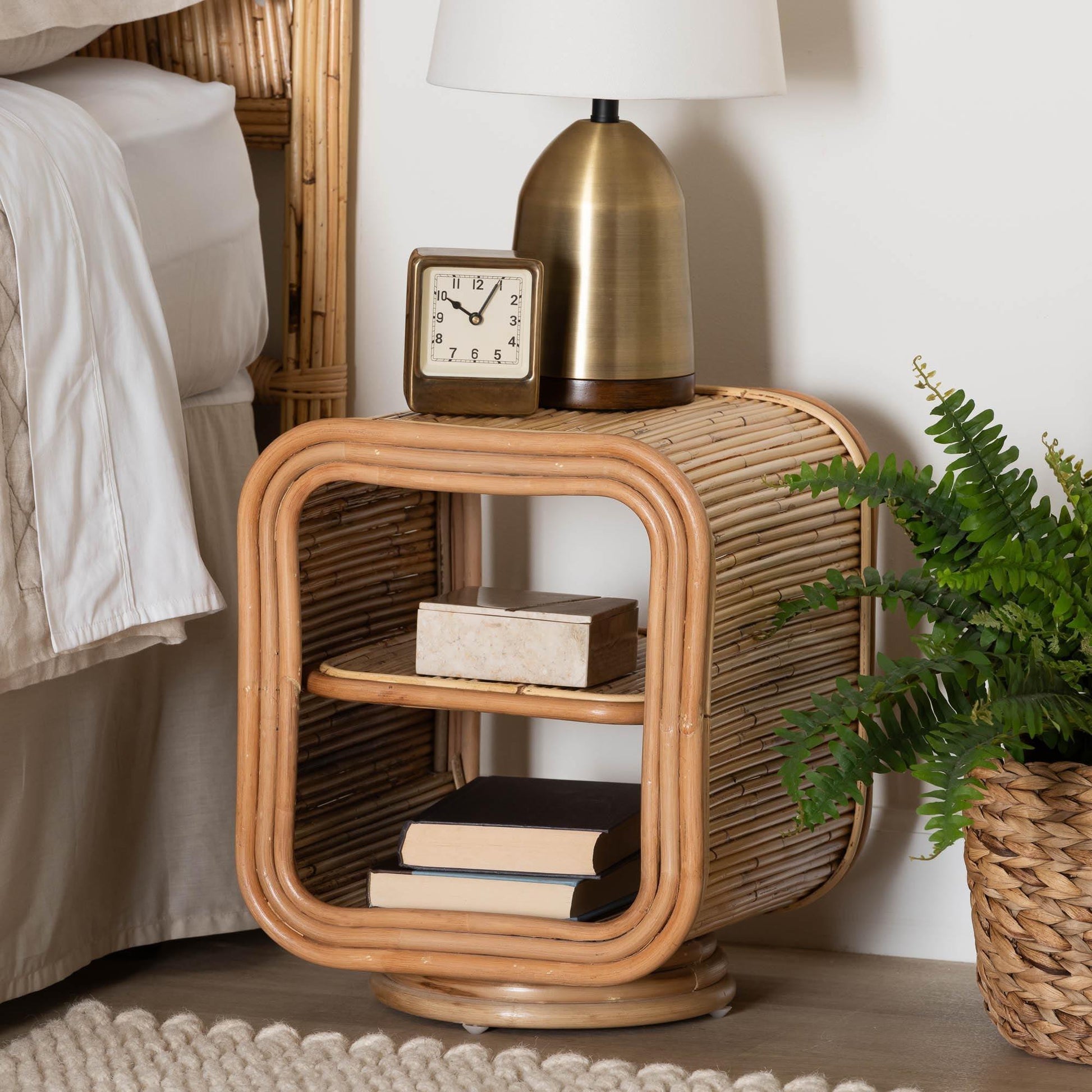 bali & pari Bethari Bohemian Natural Rattan Nightstand FredCo