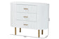 bali & pari Beyla Mid-Century White Fluted Wood and Gold Metal 3-Drawer Dresser FredCo