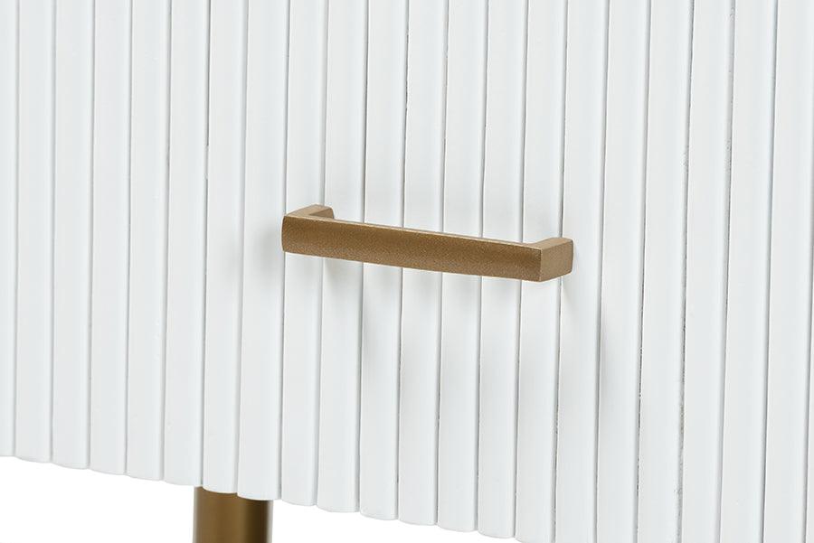 bali & pari Beyla Mid-Century White Fluted Wood and Gold Metal 3-Drawer Dresser FredCo
