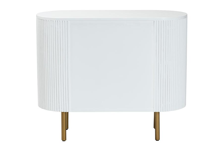 bali & pari Beyla Mid-Century White Fluted Wood and Gold Metal 3-Drawer Dresser FredCo