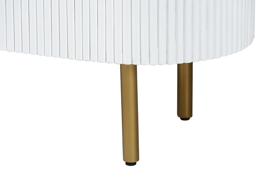 bali & pari Beyla Mid-Century White Fluted Wood and Gold Metal 3-Drawer Dresser FredCo