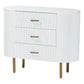 bali & pari Beyla Mid-Century White Fluted Wood and Gold Metal 3-Drawer Dresser FredCo
