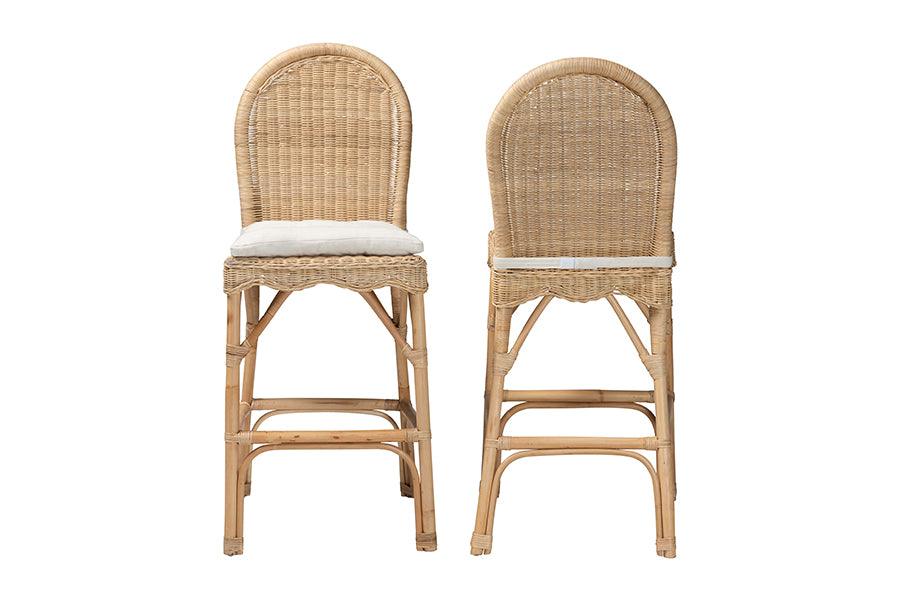 bali & pari Bilu Bohemian Natural Rattan 2-Piece Bar Stool Set FredCo
