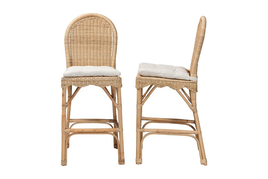 bali & pari Bilu Bohemian Natural Rattan 2-Piece Bar Stool Set FredCo