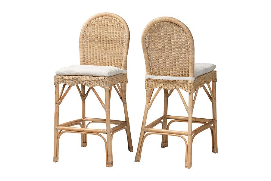 bali & pari Bilu Bohemian Natural Rattan 2-Piece Bar Stool Set FredCo