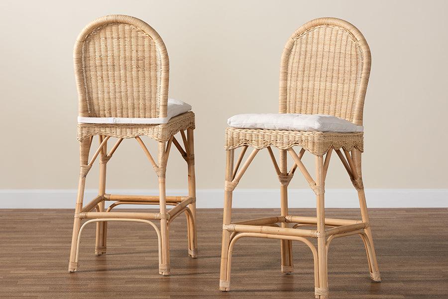 bali & pari Bilu Bohemian Natural Rattan 2-Piece Bar Stool Set FredCo