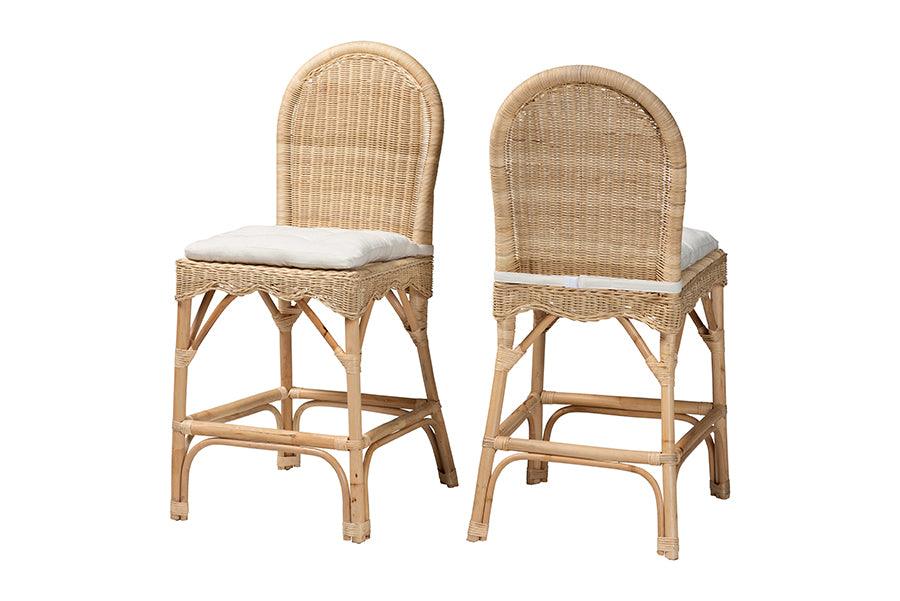 bali & pari Bilu Bohemian Natural Rattan 2-Piece Counter Stool Set FredCo