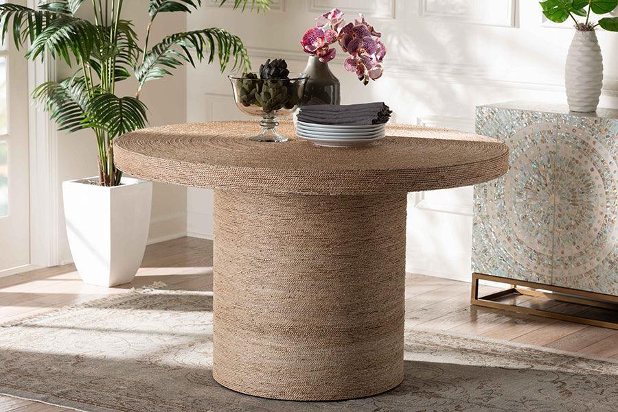 bali & pari Bistra Modern Bohemian Natural Brown Seagrass and Wood Dining Table FredCo