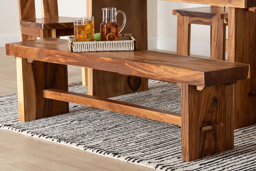 bali & pari Biyu Suar Wood Dining Bench - Handcrafted Solid Wood Bench with Live Edge Details, Rustic Farmhouse Style for Dining Room or Entryway Seating FredCo