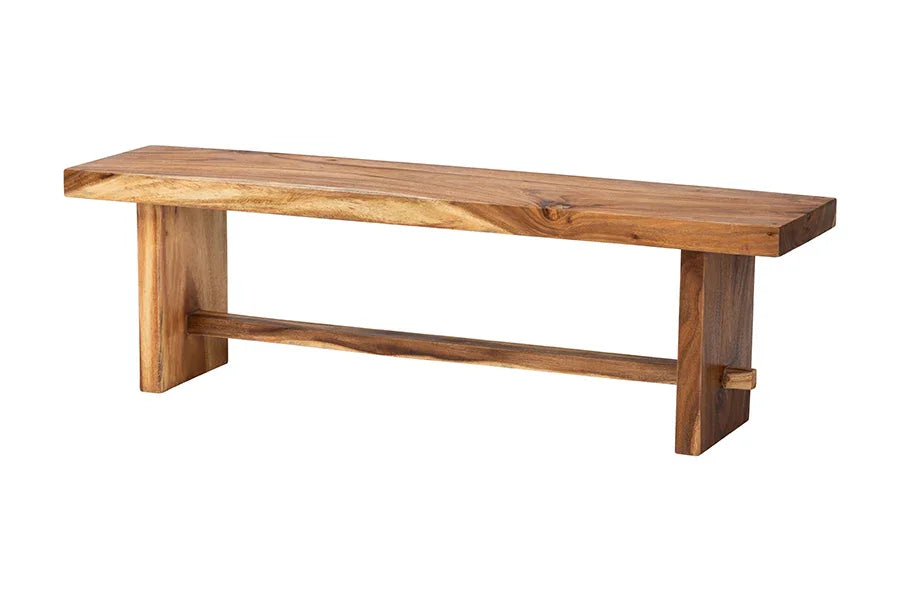 bali & pari Biyu Suar Wood Dining Bench - Handcrafted Solid Wood Bench with Live Edge Details, Rustic Farmhouse Style for Dining Room or Entryway Seating FredCo