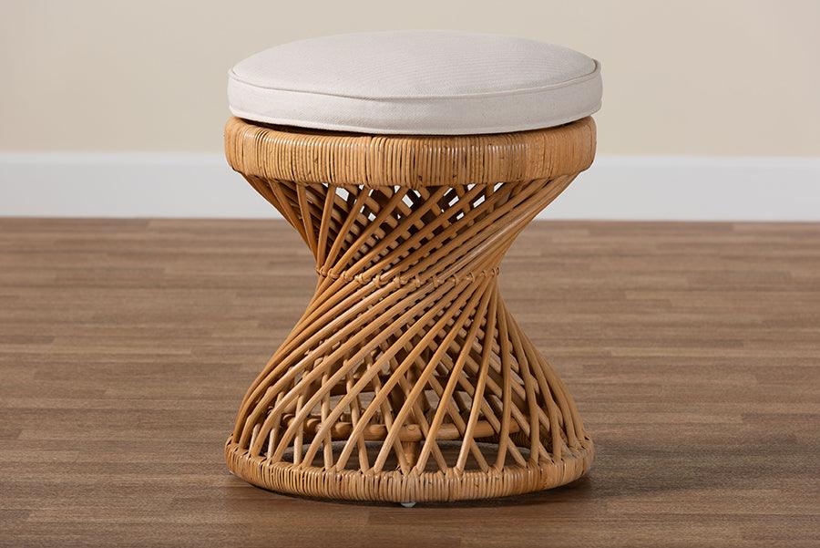 bali & pari Borneo Bohemian Light Honey Rattan Footstool FredCo