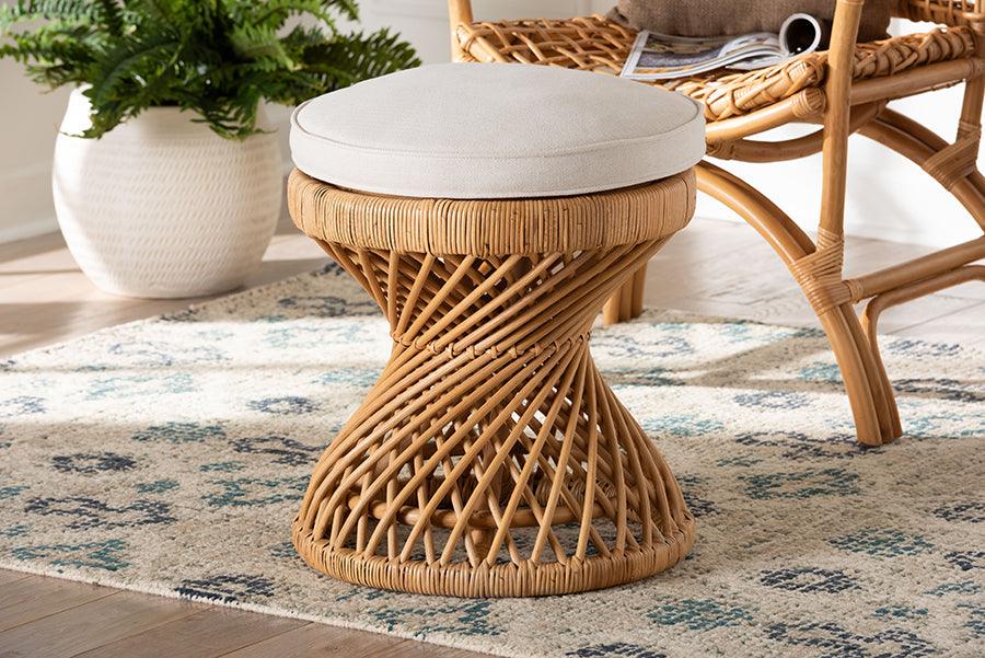 bali & pari Borneo Bohemian Light Honey Rattan Footstool FredCo