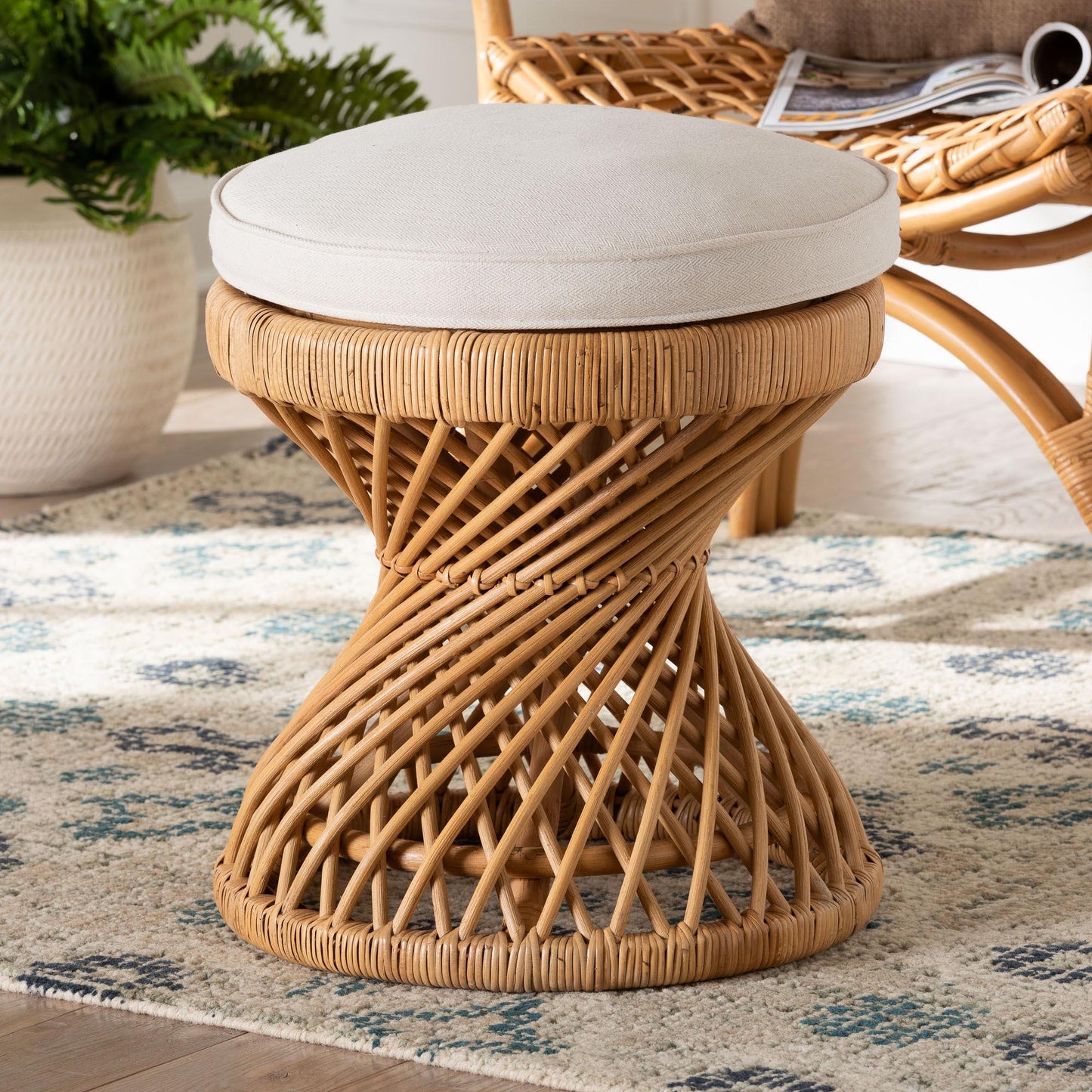 bali & pari Borneo Bohemian Light Honey Rattan Footstool FredCo