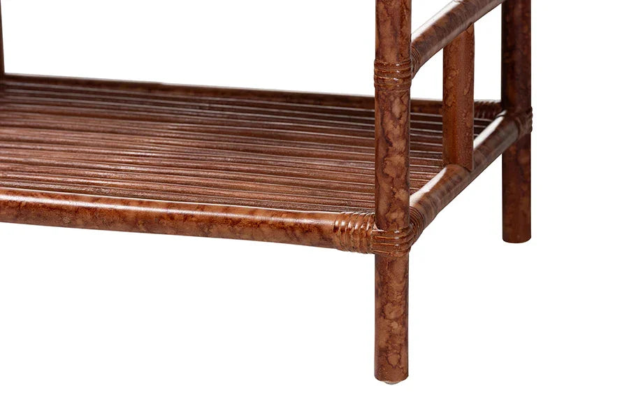 bali & pari Brier Marbled Tortoise Natural Rattan Console Table - Handcrafted Accent Table with 3-Drawers and Lower Shelf, Coastal Boho Style for Entryway, Hallway, or Living Room FredCo