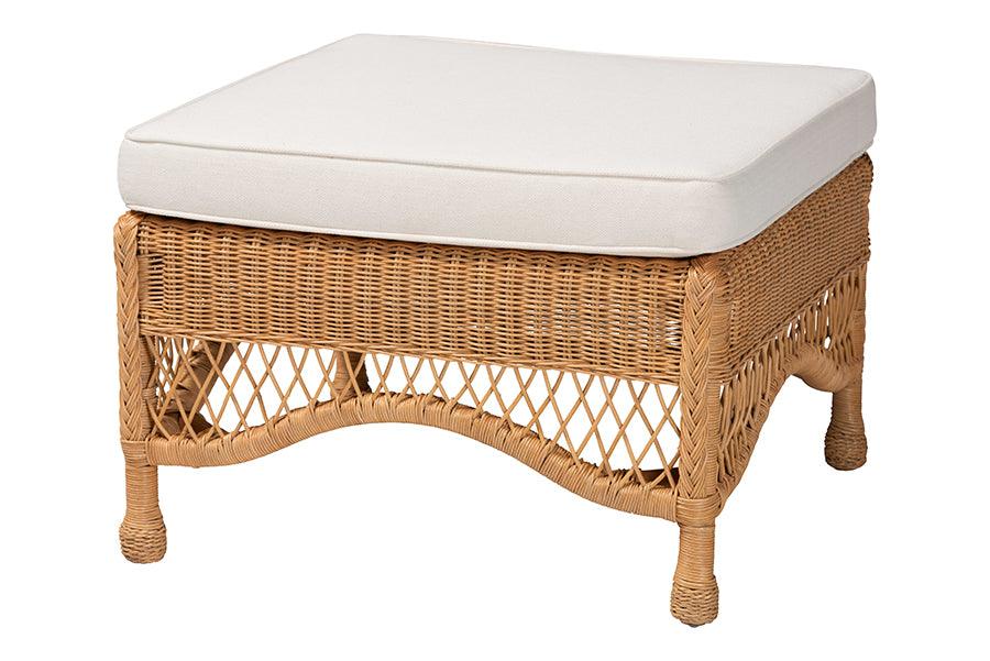 bali & pari Brooklyn Bohemian Light Honey Braided Rattan Ottoman Stool FredCo